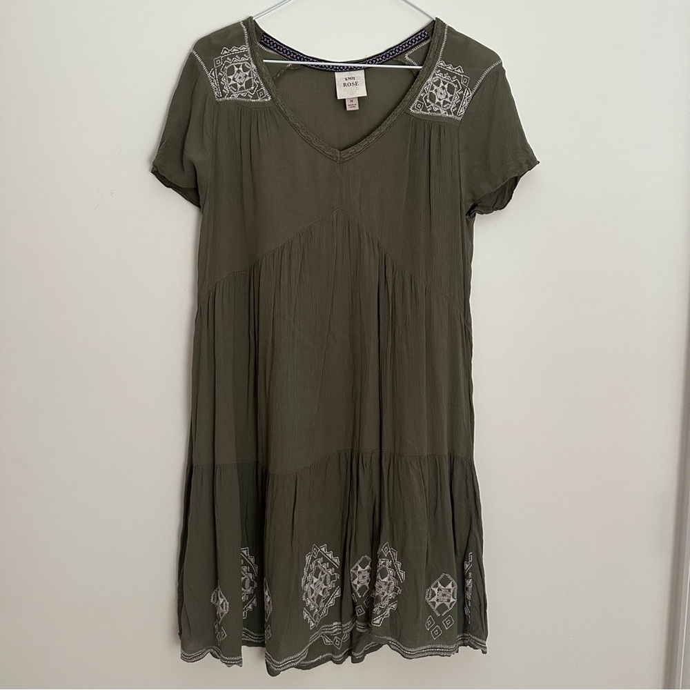 Knox Rose Sage/Olive Dress with White Embroidery